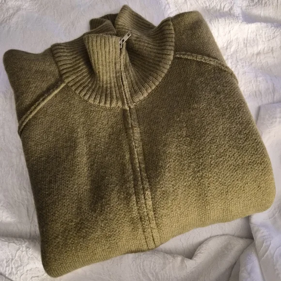 Zippered Mock Neck Cardigan ▪︎ Army Green ▪︎ LG - Picture 12 of 16